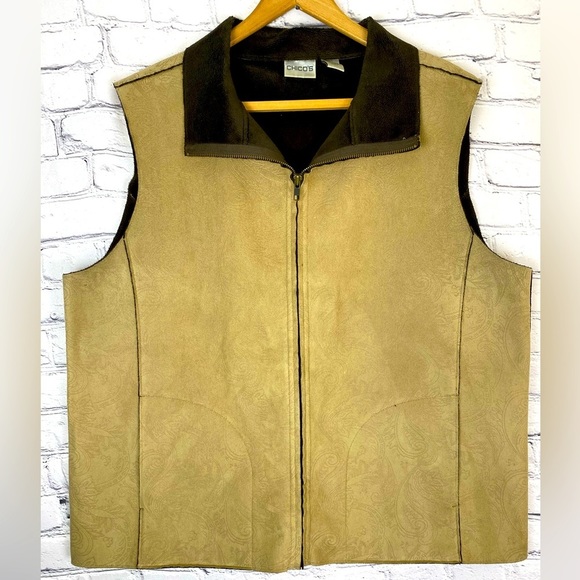 Chicos Tan Suede Paisley Embossed Vest size XL - Picture 1 of 10